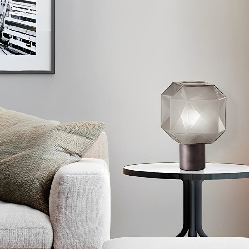 GlassGlow – Cubo Tafellamp met Rookgrijze Glazen Kap