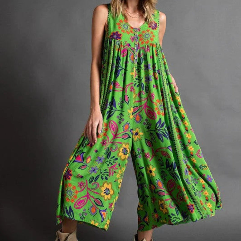 Emma – Eendelige jumpsuit met diepe V-hals en knoopsluiting aan de voorkant