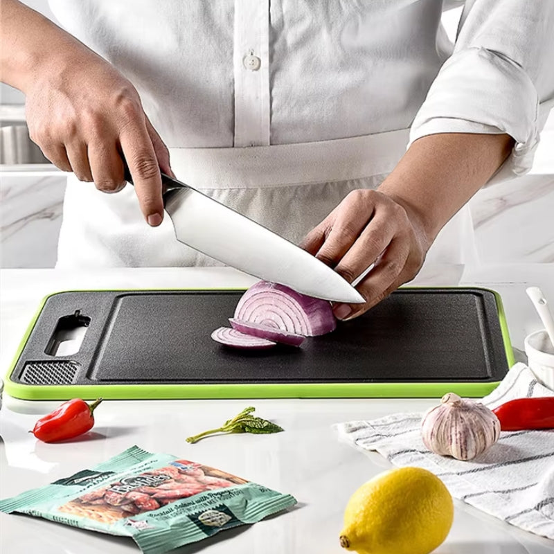 KitchenEdge - Dubbelzijdige Snijplank met Messenslijper en Knoflookpers