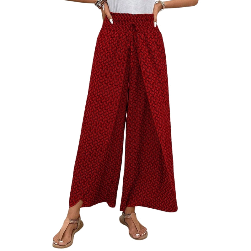 Alice – Wijde Pijpen Broek met Elastische Taille en Geometrisch Patroon
