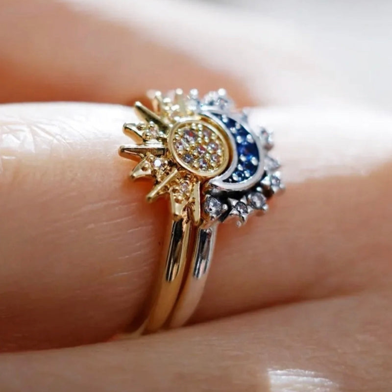 Elena – Elegante zon- en maanringen met sprankelende accenten en verstelbare pasvorm