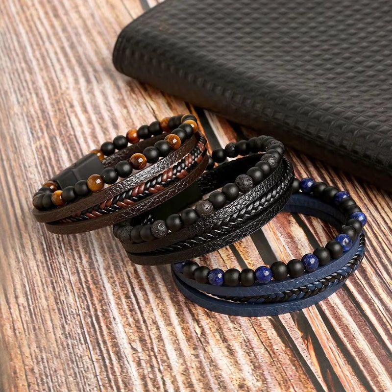 Sebastian – 4 delige Armbandset met Parelband en Magneetsluiting