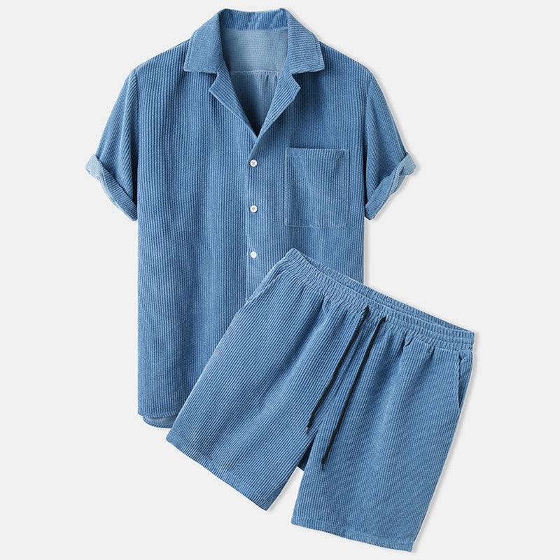 Miles – Relaxte tweedelig setje met kort mouwen shirt en casual korte broek met trekkoord