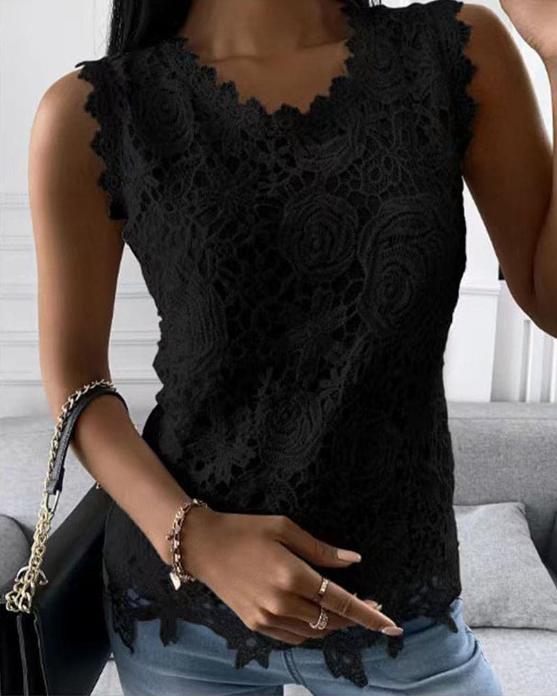 Elin - Lichtgewicht ronde hals kant mouwloze blouse