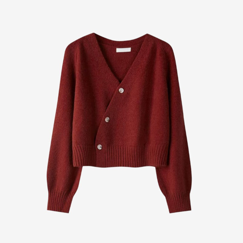 Amelia – Lange Mouw Cardigan met V Hals en Knopen