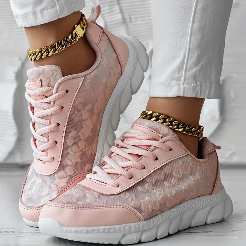 Mia - Lichte Sneakers met Geborduurde Sterren Design en Vetersluiting