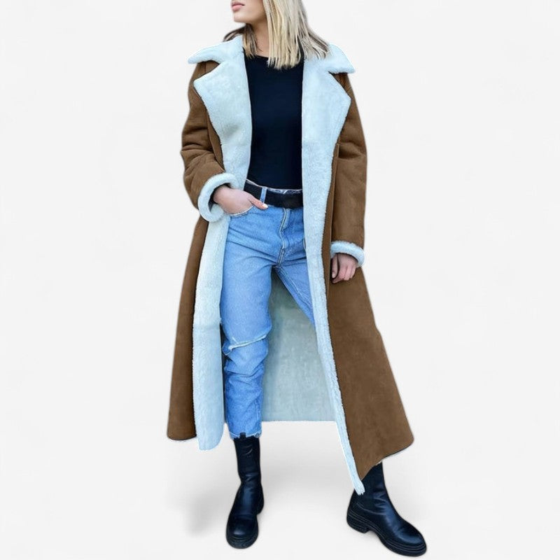 Natalie - Lange Mouw Jas met Reverskraag en Zakken aan de Zijkant