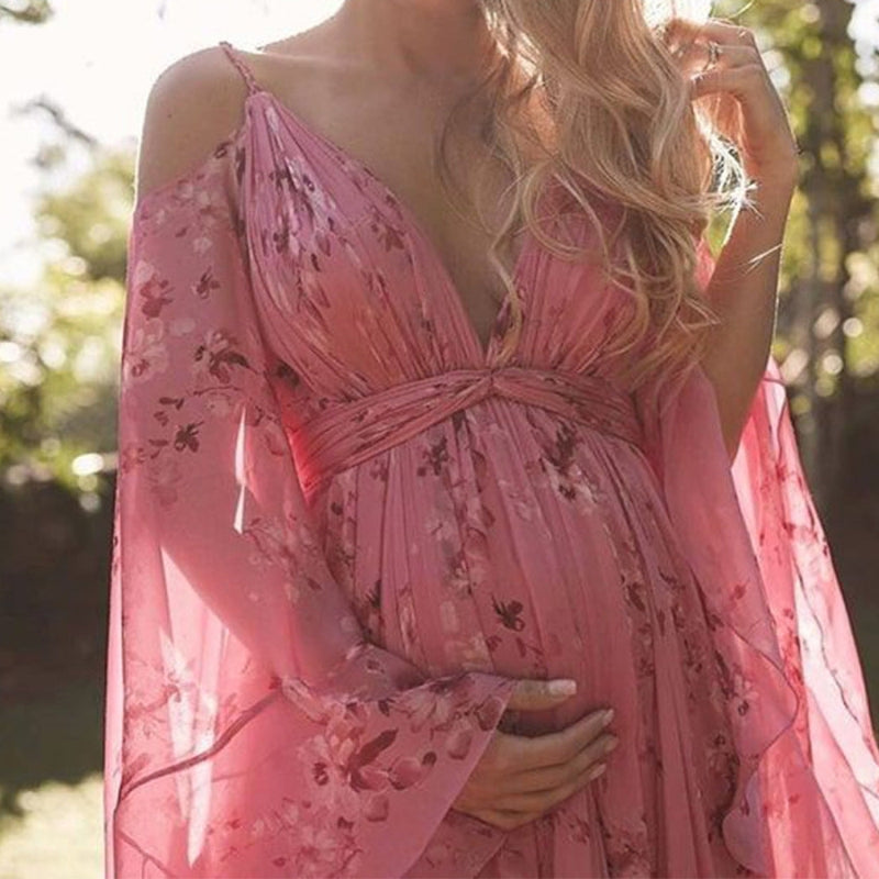 Liana – Maxi-jurk met diepe V-hals en vleermuismouwen