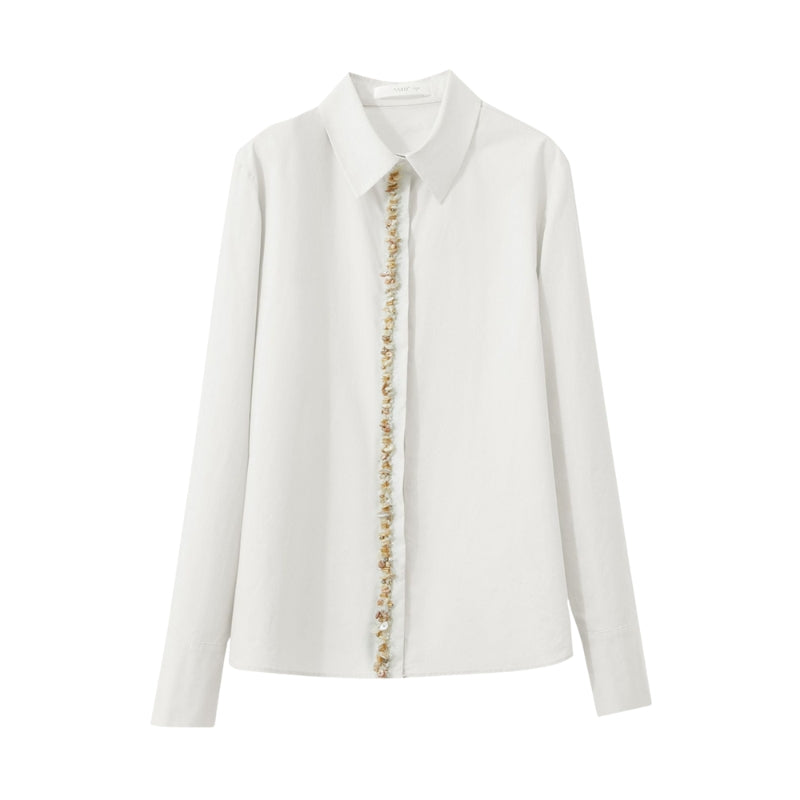 Chloe - Blouse met lange mouwen pareldetail en verborgen knopen