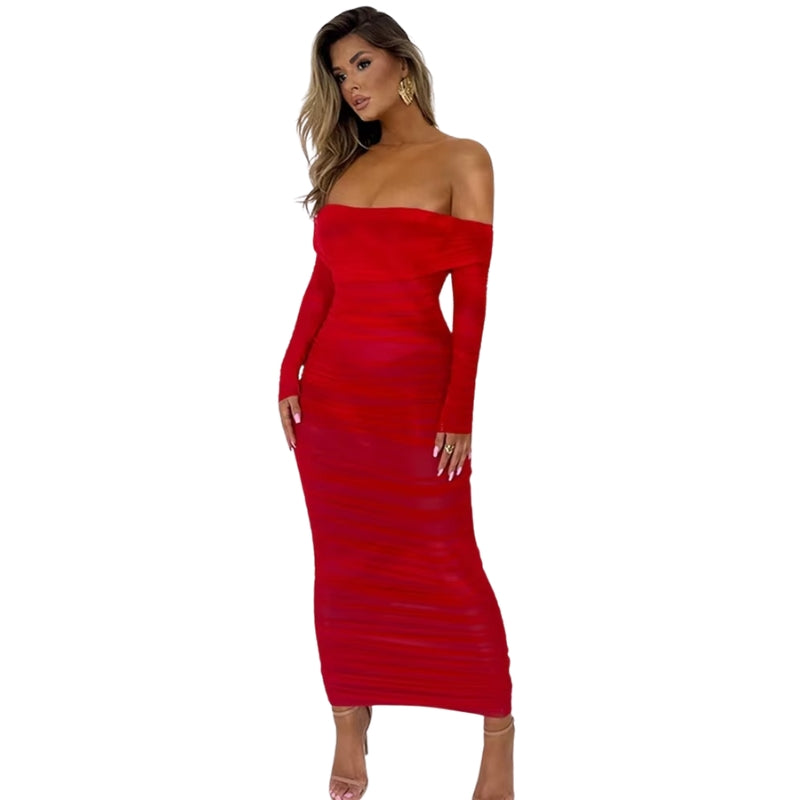 Valeria - Off Schouder Maxi Jurk met Ruches