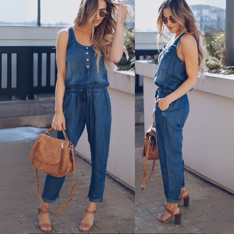 Quinn - Mouwloze jumpsuit met zakken en trekkoord in de taille