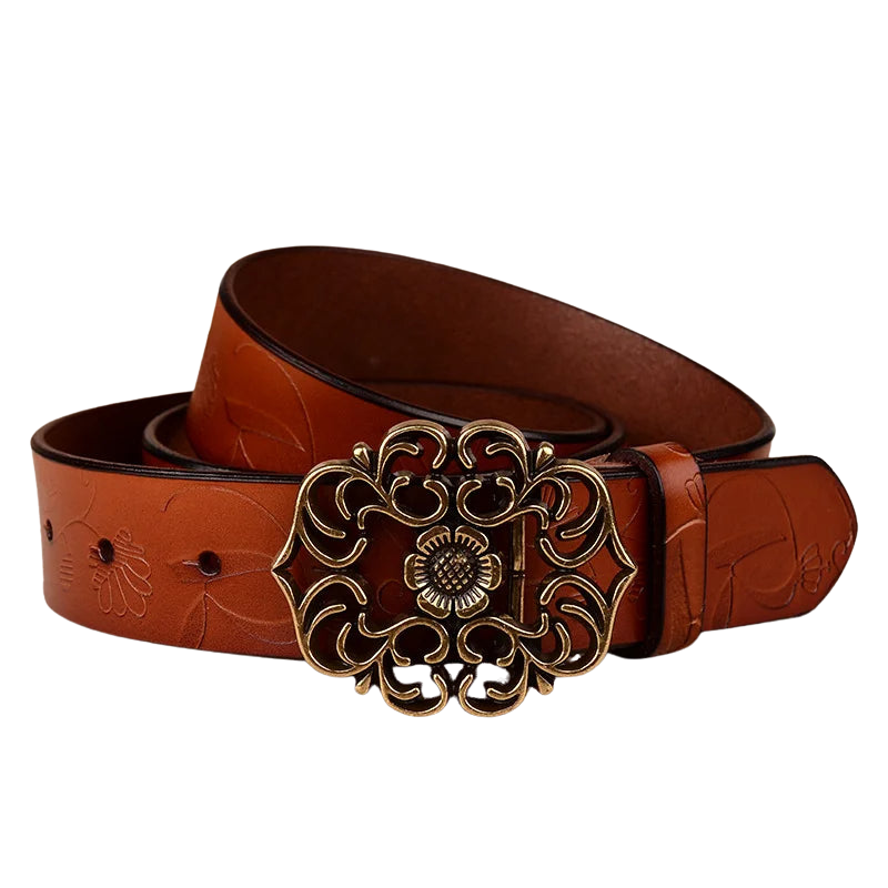 Eliana - Zonnebloemprint riem met vintage gesp