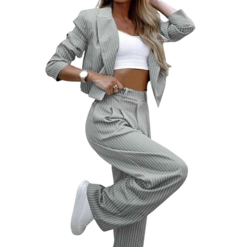 Florence – Twee Delige Set met Gestreepte Korte Blazer en Broek