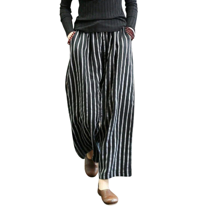 Raya – Wijde pijpen Gestreepte broek met zijzakken en relaxte pasvorm