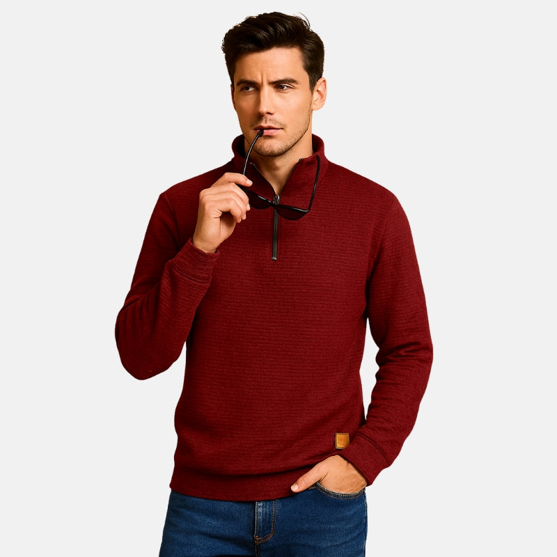 Alexander - Lange Mouwen Trui met Kwart Rits en Slim Fit Design