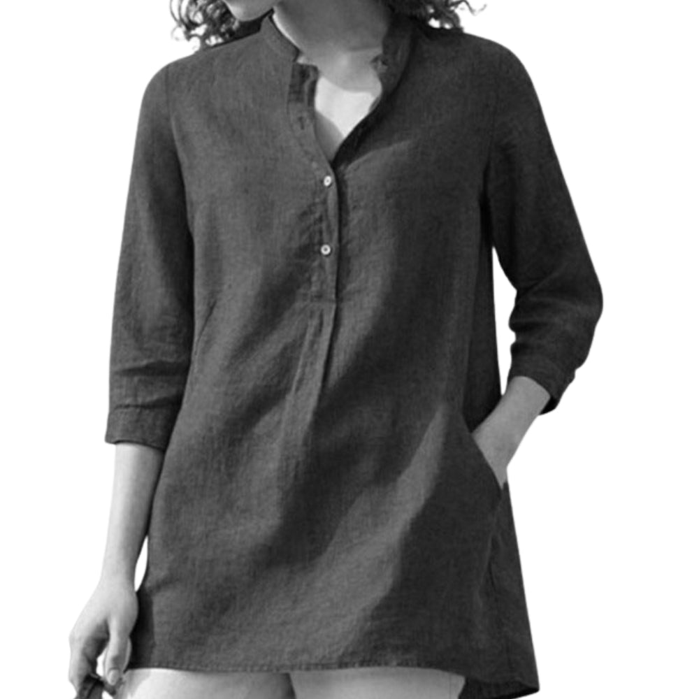 Rylie - Trendy V-hals blouse met knoopsluiting en kraag