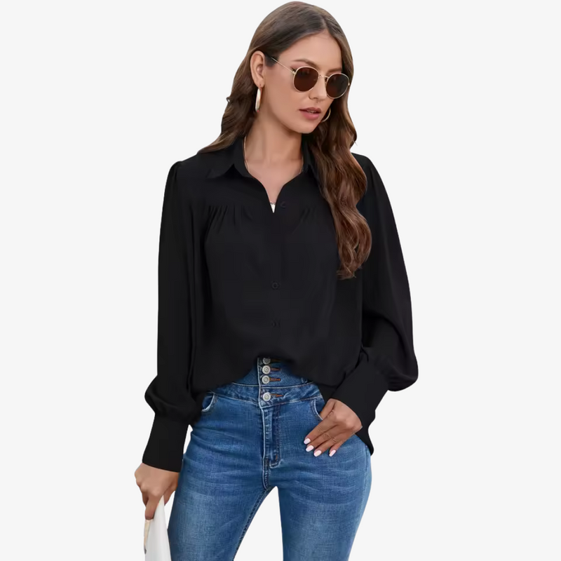 Ava – Relaxed Fit Blouse met Volumineuze Mouwen en Elegante Details
