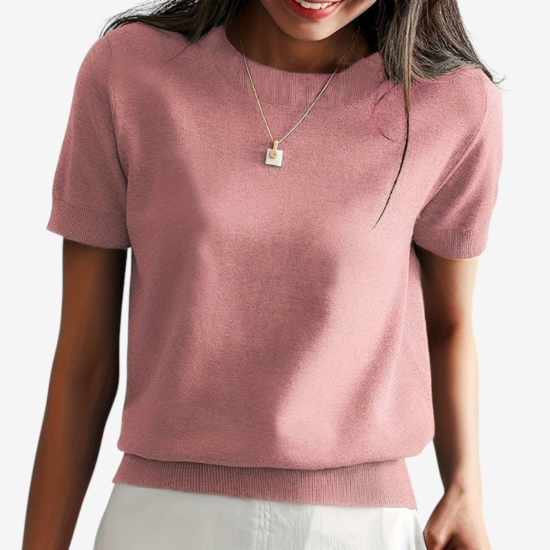 Amara – Overhemd met Korte Mouwen Ronde Hals en Geribde Zoom