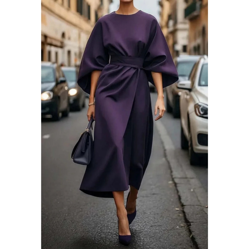 Alira - Elegante midi-jurk met lantaarnmouwen en tailleband