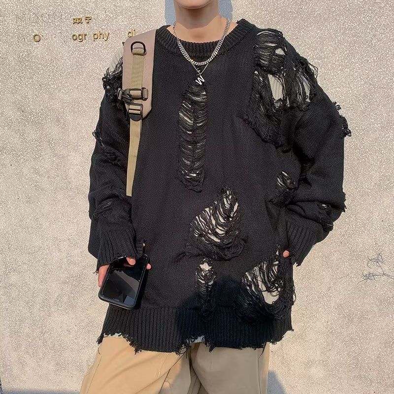 David – Trui met lange mouwen ronde hals en geribd detail