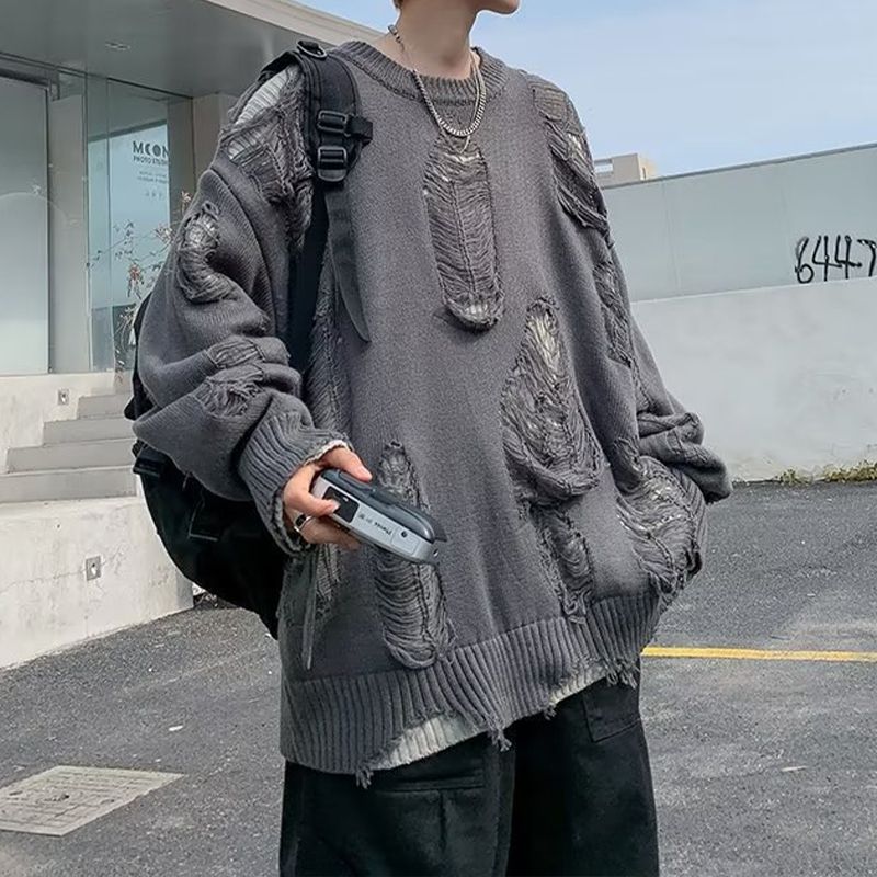 David – Trui met lange mouwen ronde hals en geribd detail