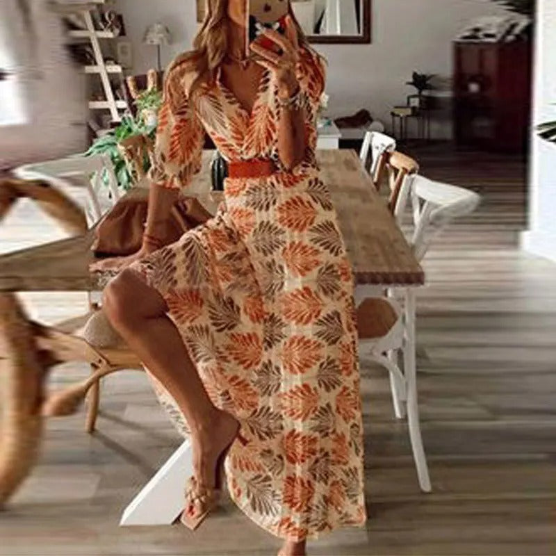 Olivia – Stijlvolle gebloemde maxi-jurk met riemtaille
