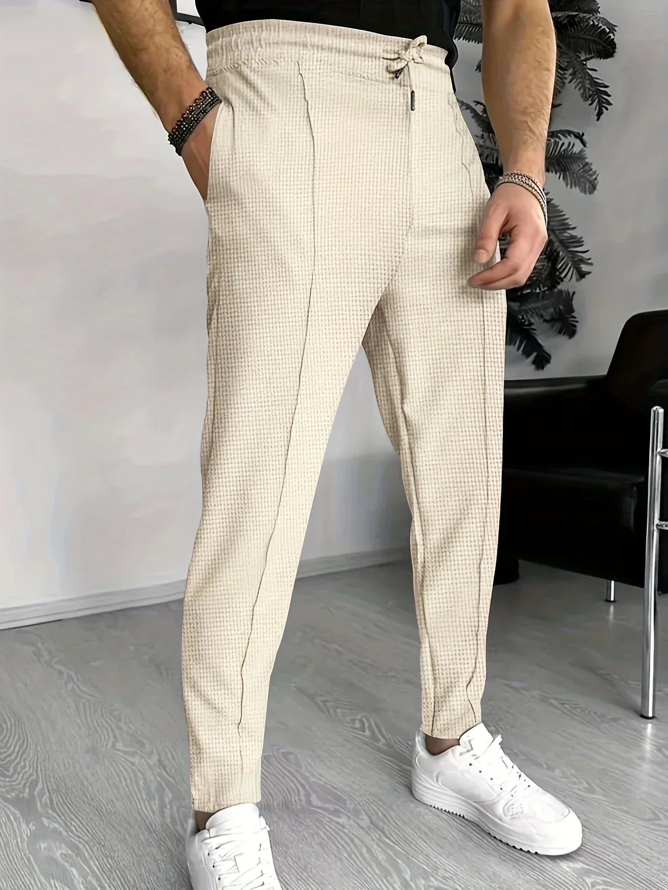 Noah - Slim Fit Geruite Broek met Verstelbare Taille
