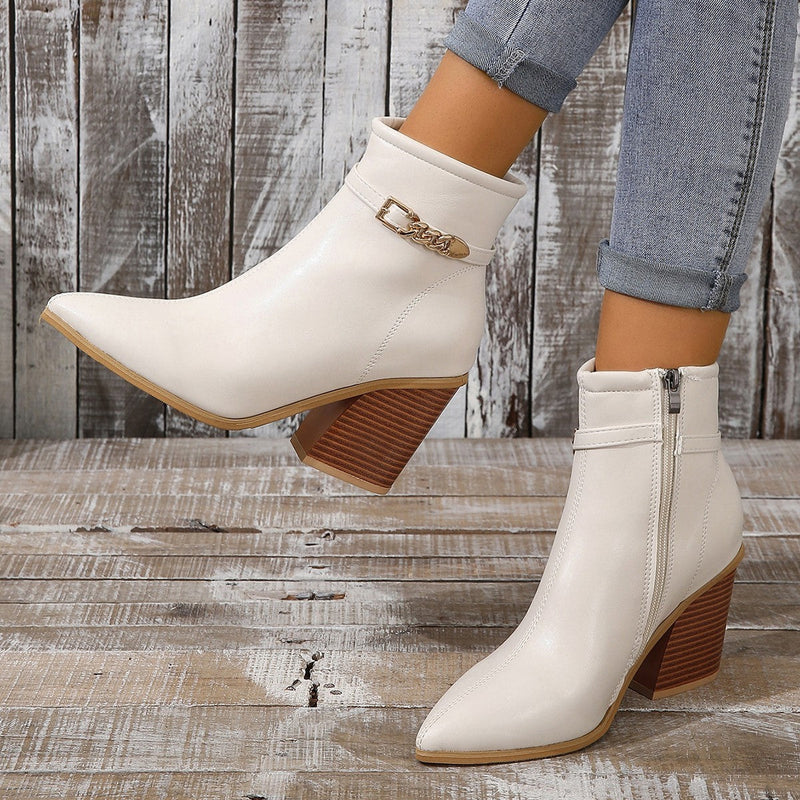 Scarlett - Chic Puntige Teen Enkellaarsjes met Chunky Blokhak