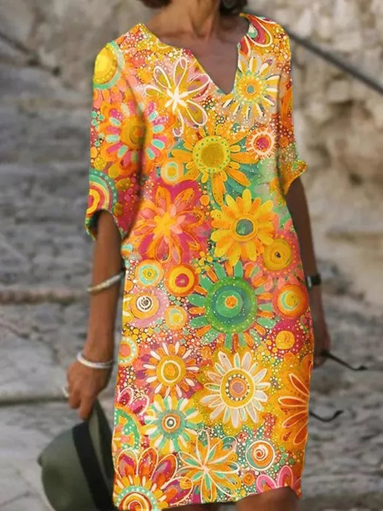 BloomLuxe - Bloemenprint V-Hals Jurk