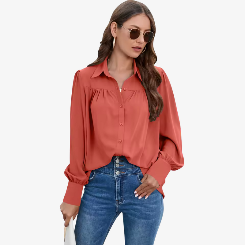 Ava – Relaxed Fit Blouse met Volumineuze Mouwen en Elegante Details