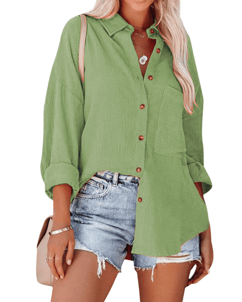 Grace – Relaxed button-up overhemd met opgerolde mouwen en borstzak