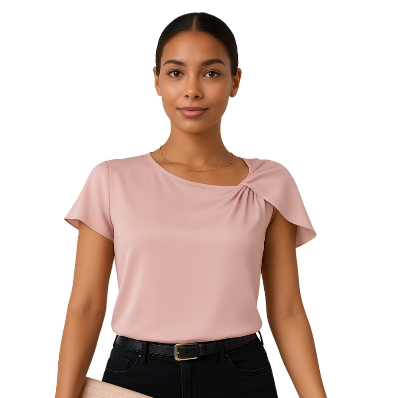 Arabella – T-shirt met korte mouwen en knoopdetail aan de zijkant