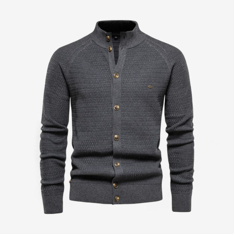 Malcolm - Lange Mouw Vest met Opstaande Kraag en Knoopsluiting