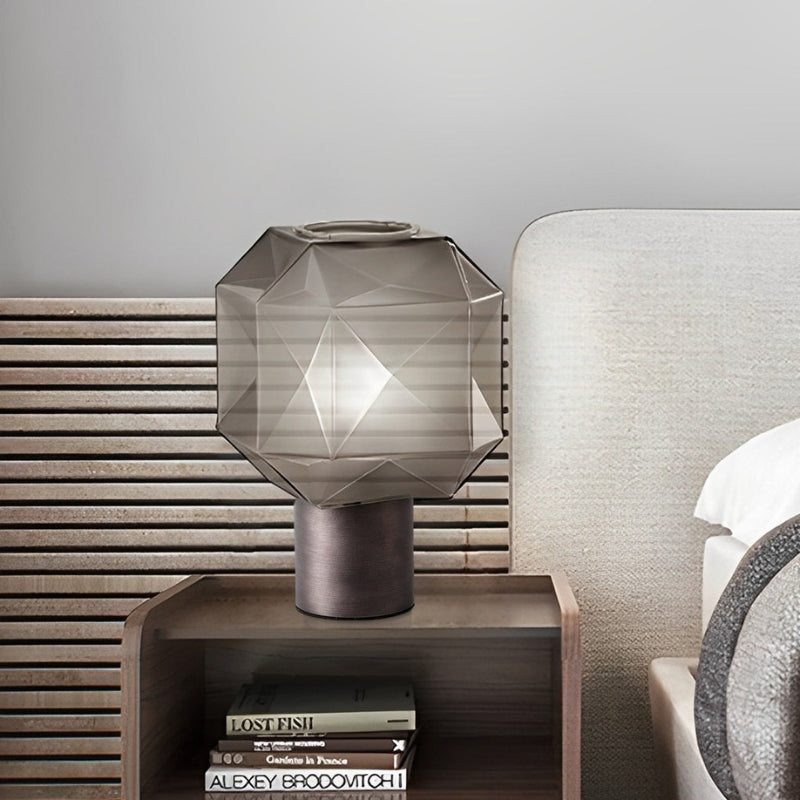 GlassGlow – Cubo Tafellamp met Rookgrijze Glazen Kap