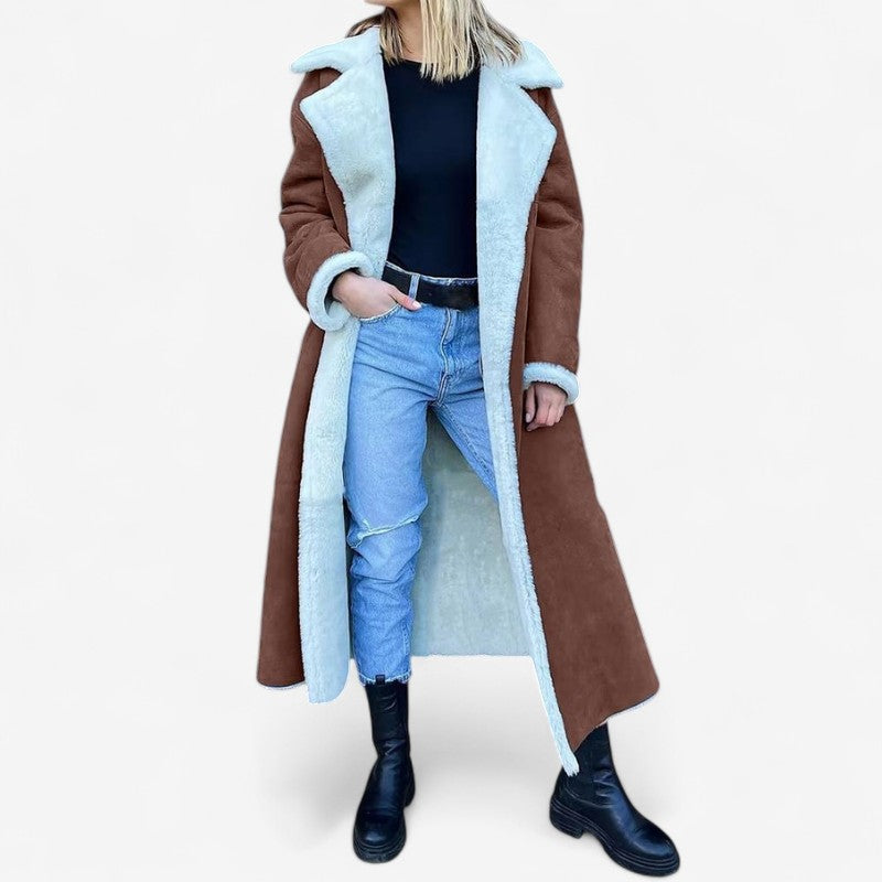 Natalie - Lange Mouw Jas met Reverskraag en Zakken aan de Zijkant