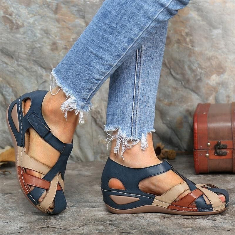 Lena - Wedge Sandalen met Ronde Teen en Klittenbandsluiting
