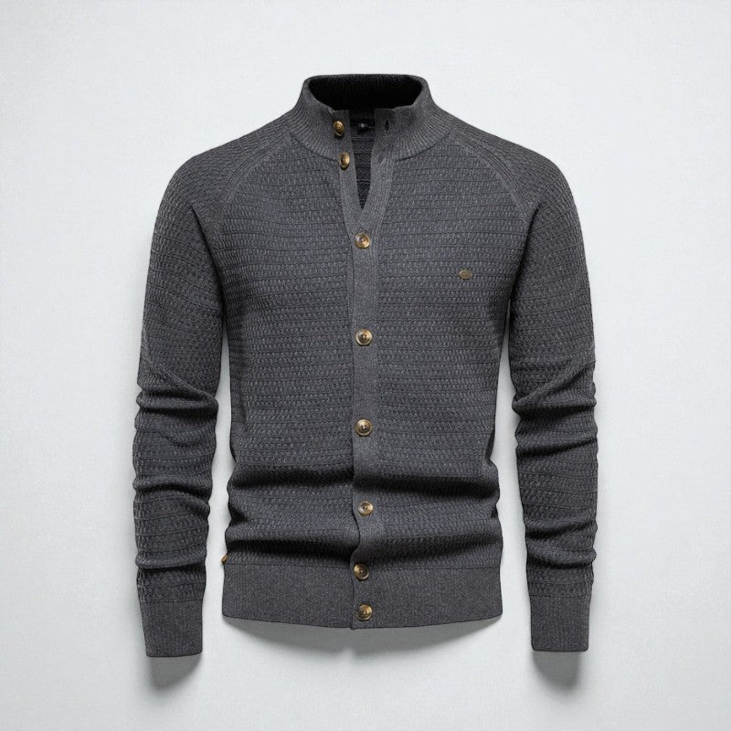 Malcolm - Lange Mouw Vest met Opstaande Kraag en Knoopsluiting