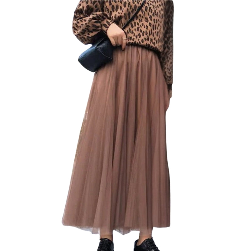 Elara - Mid Calf Rok met Hoge Taille en A Lijn Silhouet