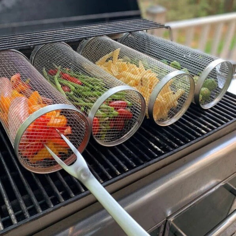 CylinderGrill - Draadmeshmand voor het Grillen van Delicate en Kleine Voedingsmiddelen