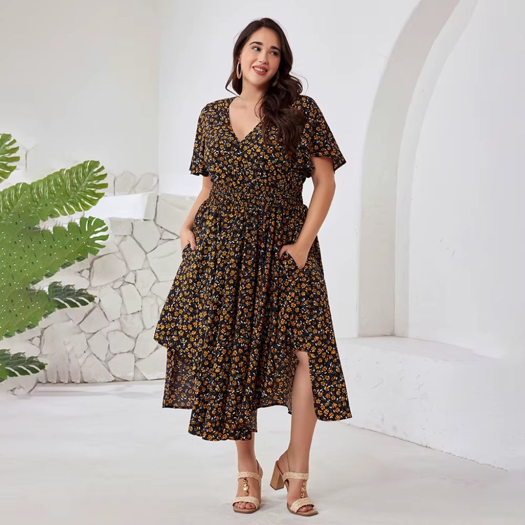 Margriet - Plus Size Maxi Jurk met Floral Print en Zakken