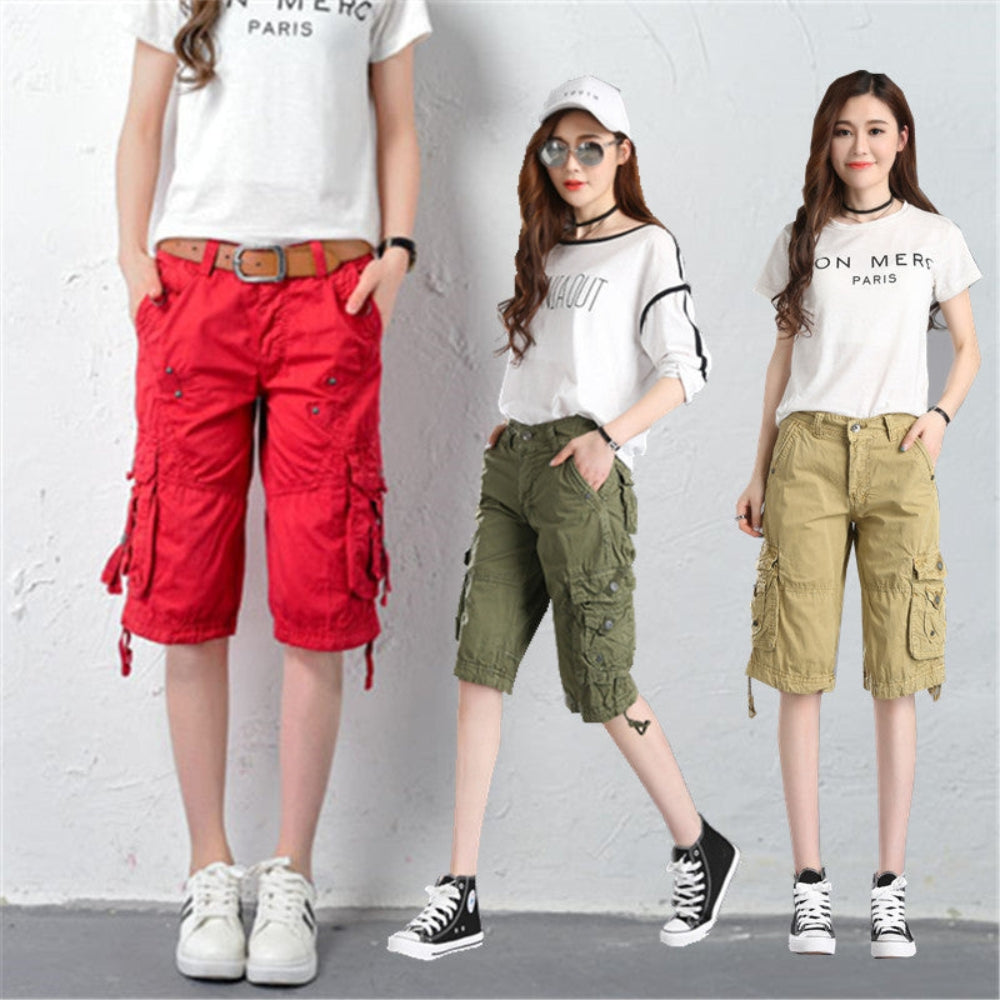 Alayna - Cargoshorts met middelhoge taille, knoopsluiting en functionele zakken