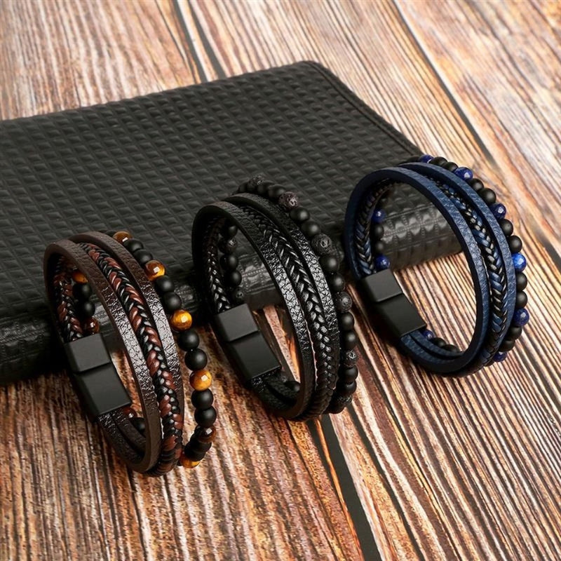 Sebastian – 4 delige Armbandset met Parelband en Magneetsluiting