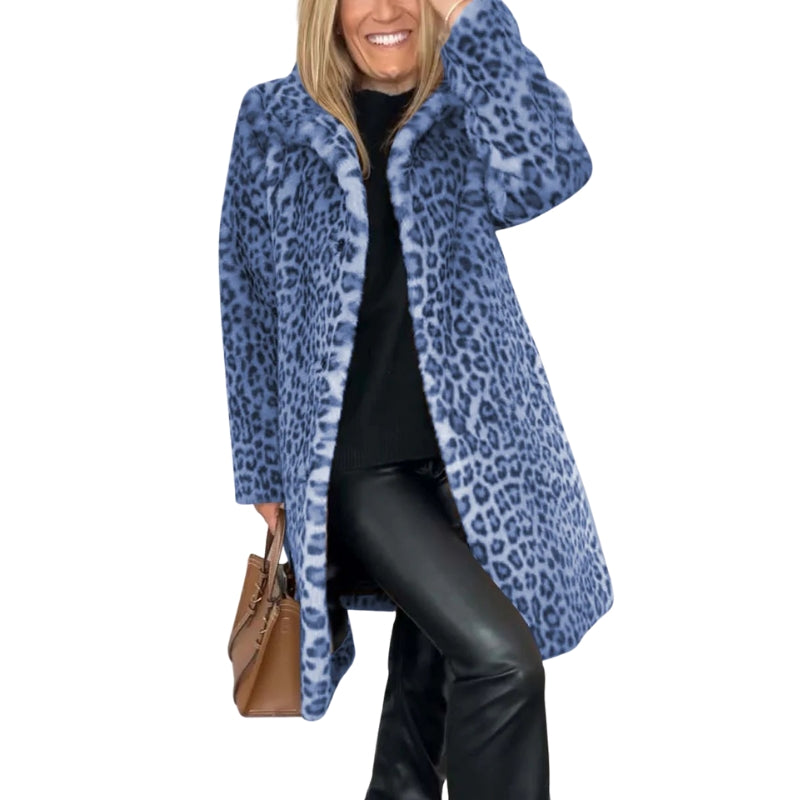 Leona – Midi-jas met luipaardprint en lange mouwen