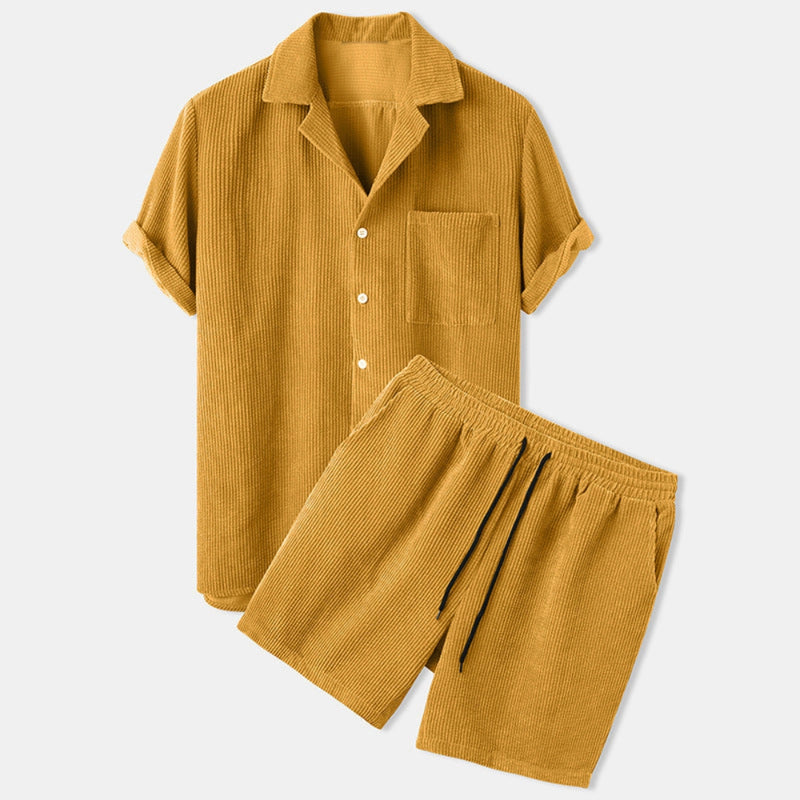 Miles – Relaxte tweedelig setje met kort mouwen shirt en casual korte broek met trekkoord