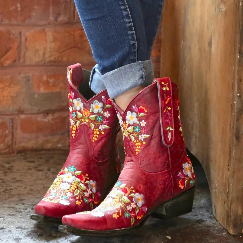 Grace - Geborduurde Cowboylaarzen met Puntige Teen en Halfhoge Blokhak