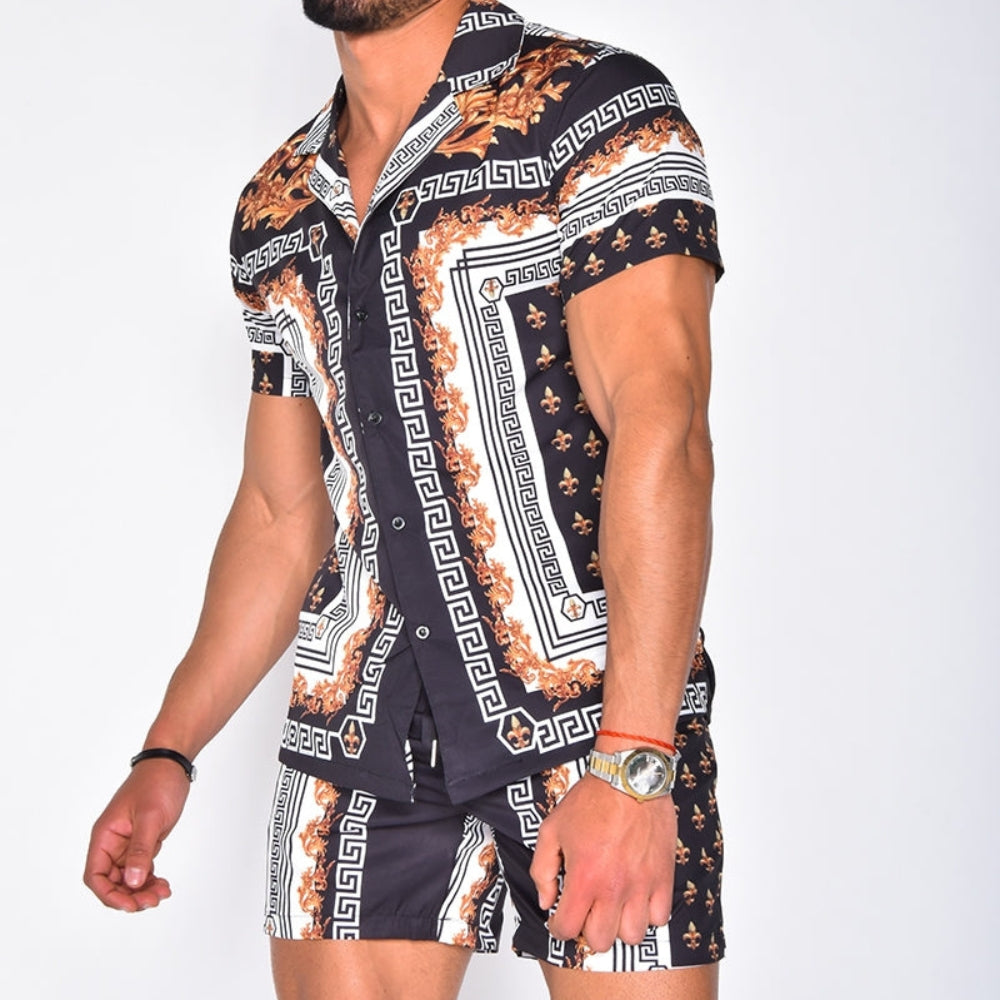 Cairo – Elegante tweedelige outfit met opengewerkt overhemd en relaxte shorts