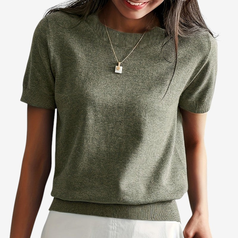 Amara – Overhemd met Korte Mouwen Ronde Hals en Geribde Zoom