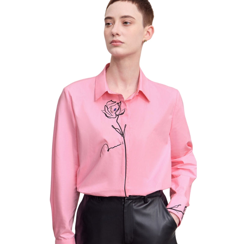 Charlotte - Blouse met rozenborduursel en klassieke kraag
