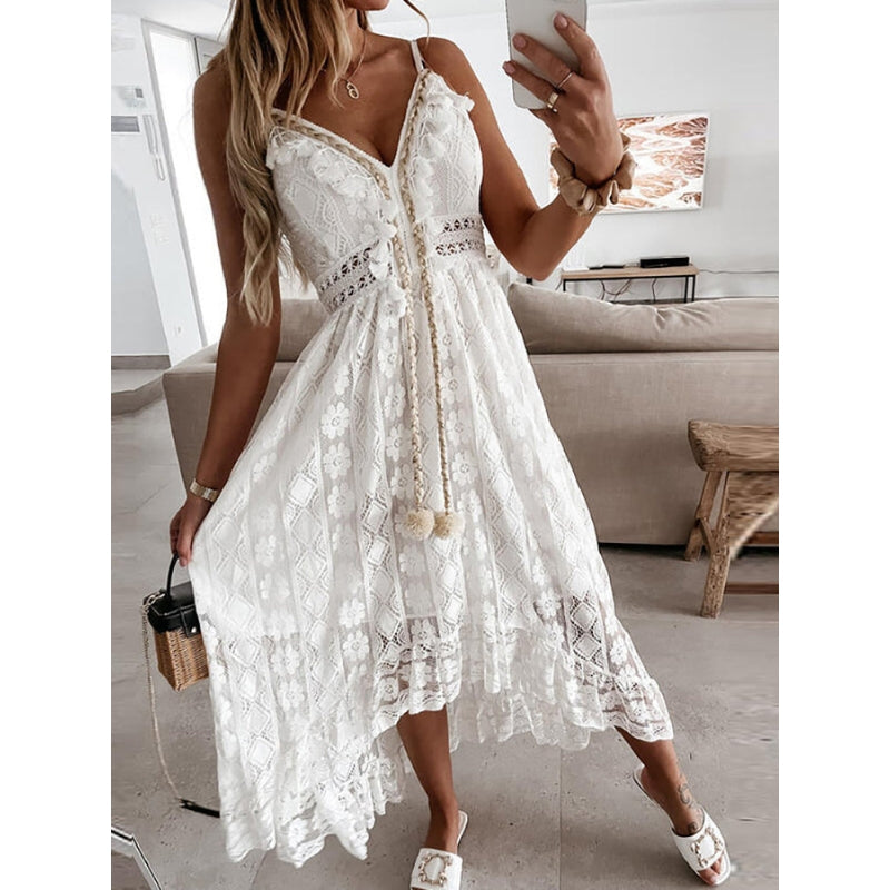 Bianca – Moderne maxi-jurk met V-hals en verstelbare dunne bandjes