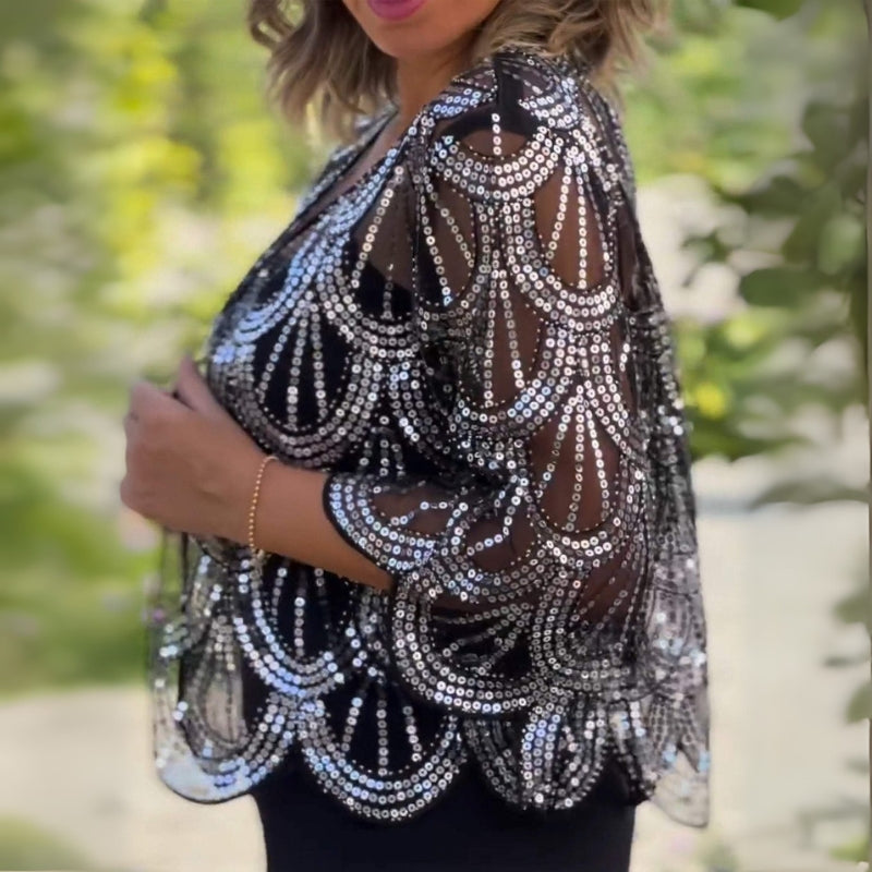 Ellie - Korte Mouw Casual Cardigan met Pailletten en Kralen